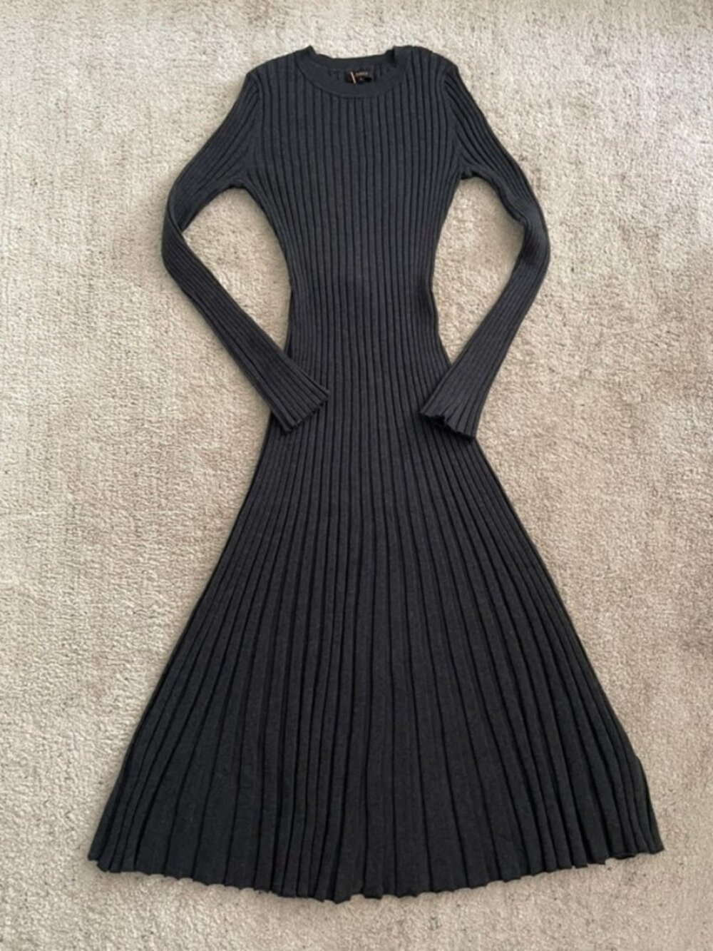 Quince Cotton Cashmere Ribbed Long Sleeve Crew Midi Dress NWT Size S Charcoal - Picture 5 of 15